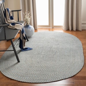 Braided Multi 8 ft. x 10 ft. Oval Interlaced Border Solid Area Rug