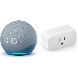 Echo Dot Blue with Clock Plus Smart Plug (4th Gen)