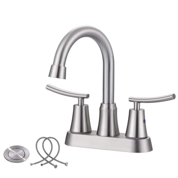 4 in. Centerset Double Handle High-Arc Bathroom Faucet with Supply Lines and Pop-Up Drain Kit Included in Brushed Nickel