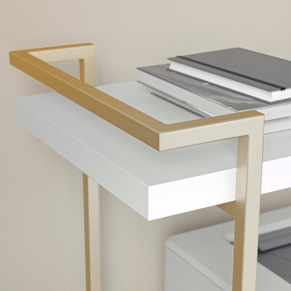 White and Brass 2-Tier Mobile Office Printer Cart