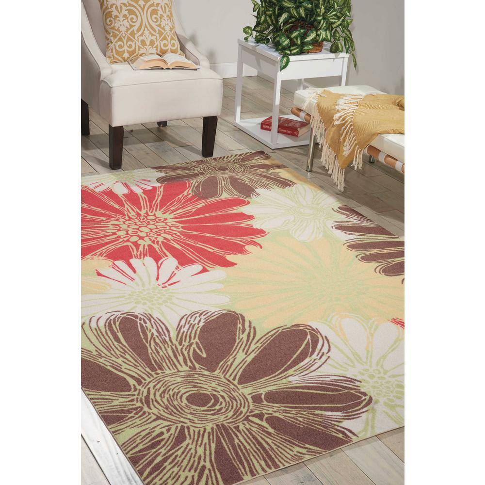 Lime Green Floral Sketch 5' x 7' Easy-Care Synthetic Area Rug