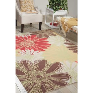 Home and Garden Daisies Green 5 ft. x 7 ft. Floral Contemporary Indoor/Outdoor Patio Area Rug