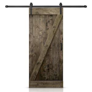 24 in. x 84 in. Z Series Espresso Stained Solid Knotty Pine Wood Interior Sliding Barn Door with Hardware Kit and Handle