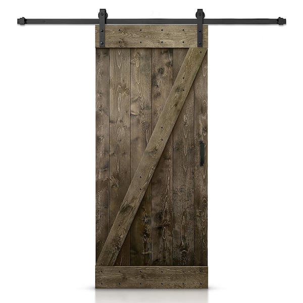 CALHOME 24 in. x 84 in. Z Series Espresso Stained Solid Knotty Pine Wood Interior Sliding Barn Door with Hardware Kit and Handle