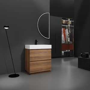 30 in. W x 18 in. D x 36 in. H Single Sink Freestanding Bath Vanity in Brown with White Ceramic Top and Double Drawers