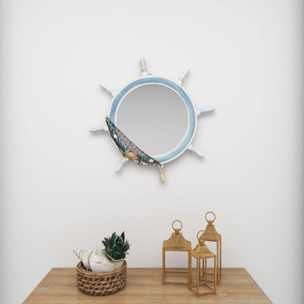 Blue and White Nautical Ship Wheel Decorative Mirror