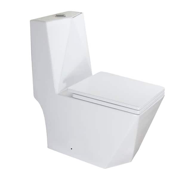 7 inch 1-piece 1.1/1.6 GPF Dual Flush Rectangular Shaped Bowl Toilet in White with Soft Close Seat