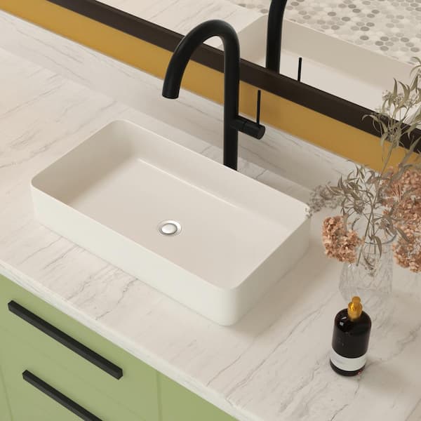 Unbranded 24 in. L x 14 in. W x 4.5 in. D White Ceramic Rectangular Bathroom Vessel Sink