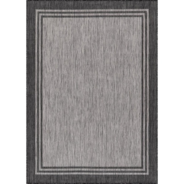 4 X 6 Silver Pebble Aloha Washable Bordered Indoor Outdoor Area Rug