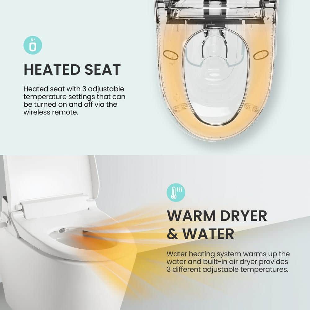 White Elongated Smart Bidet Toilet Seat with Heated Seat and LED Light