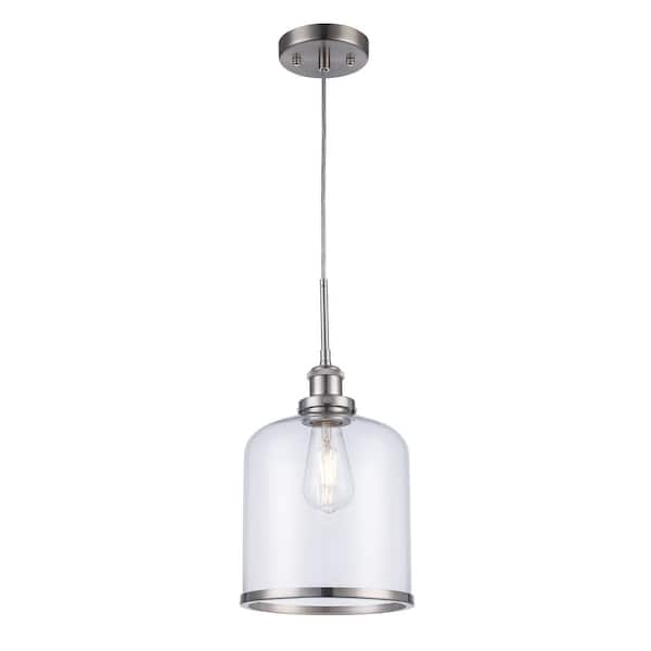 Bel Air Lighting Dorina 8 in. 1-Light Brushed Nickel Mini Pendant Light Fixture with Clear Glass Shade