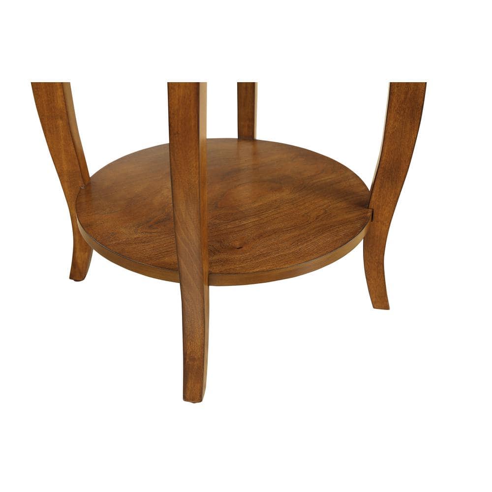 Walnut Round Wood End Table with Storage Drawer