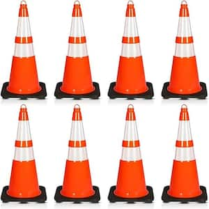 28 in. PVC Cone - 8-Pieces High Visibility Structurally Stable for Traffic, Parking, and Construction Safety (Orange)