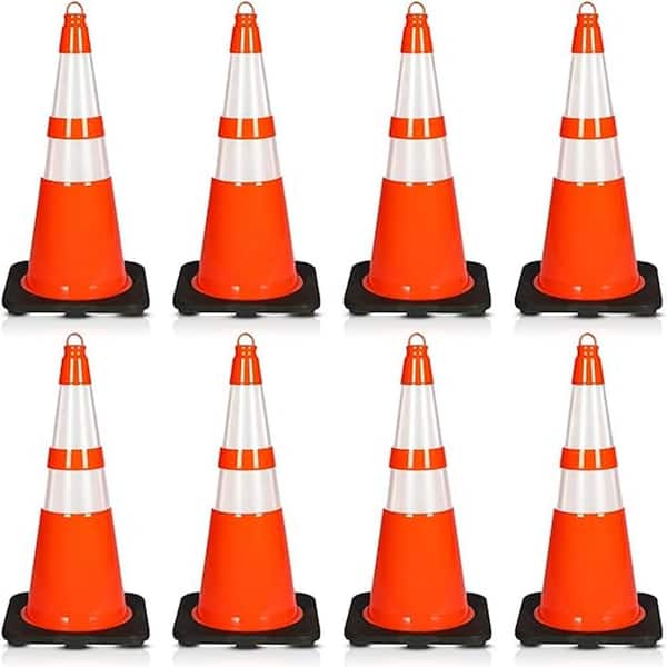 Pyle 28 in. PVC Cone - 8-Pieces High Visibility Structurally Stable for Traffic, Parking, and Construction Safety (Orange)