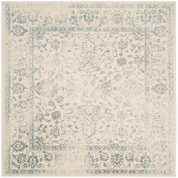 Adirondack 10 ft. x 10 ft. Square Ivory/Slate Border Distressed Area Rug