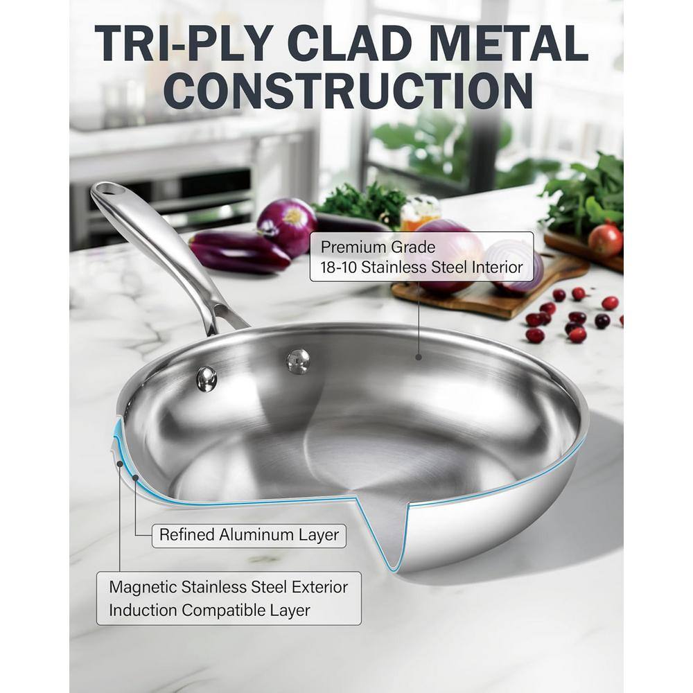 10-Inch Silver Stainless Steel Multi-Ply Clad Fry Pan with Lid