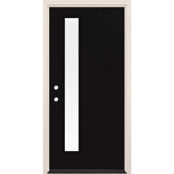 Builders Choice 36 in. x 80 in. Right-Hand/Inswing 1-Lite Clear Glass Onyx Painted Fiberglass Prehung Front Door w/6-9/16 in. Frame