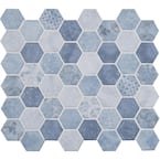 Vista Azul Hexagon 12 in. x 12 in. x 6 mm Glossy Glass Mesh-Mounted Mosaic Tile (14.7 sq. ft. / Case)