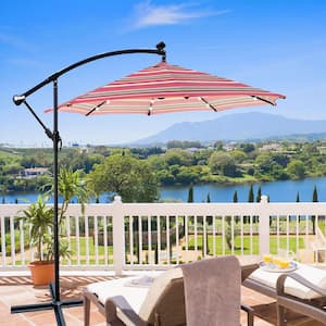 10 ft. Patio Outdoor Umbrella Solar Powered LED Lighted Sun Shade Market Waterproof Red Stripes