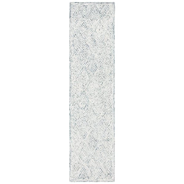 SAFAVIEH Capri Ivory/Blue 2 ft. x 9 ft. Border Diamond Runner Rug