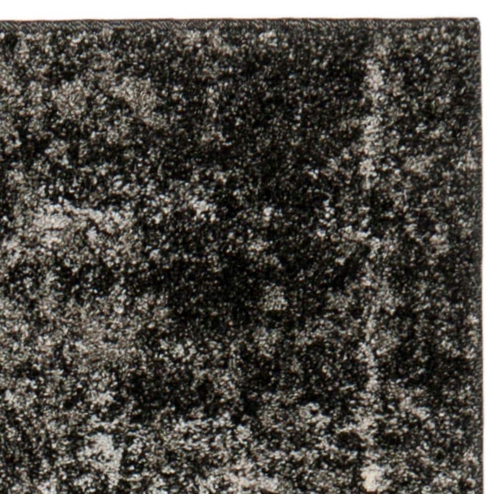 Black and Gray Abstract Shag Reversible Rug, 27" x 8"