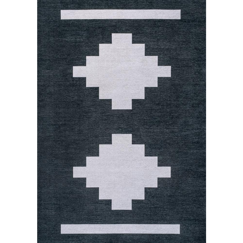 Adriel Geometric Medallion Machine-Washable Navy/Light Gray 8 ft. x 10 ft. Area Rug price history on PriceWatchPro