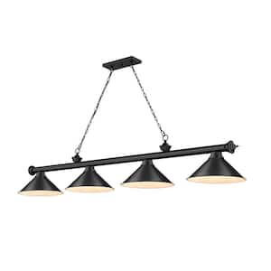 Cordon 4-Light Matte Black Billiard Light with Metal Matte Black Shade with No Bulbs Included