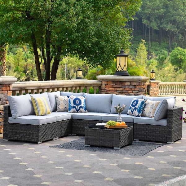 XIZZI Gemini 7-Piece Wicker Outdoor Sectional Set with Light Gray