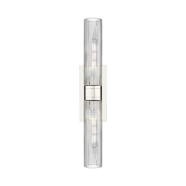 Innovations Ballston Urban 24 in. 2-Light Polished Nickel Vanity Light with Glass Shade