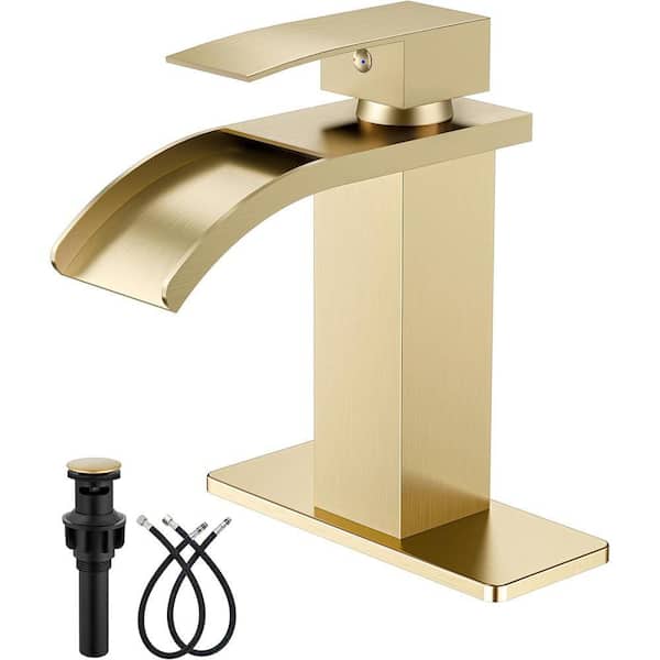 Single Handle Vessel Sink Faucet with Deck Plate, Pop-up Drain&Supply Lines, Brushed Gold