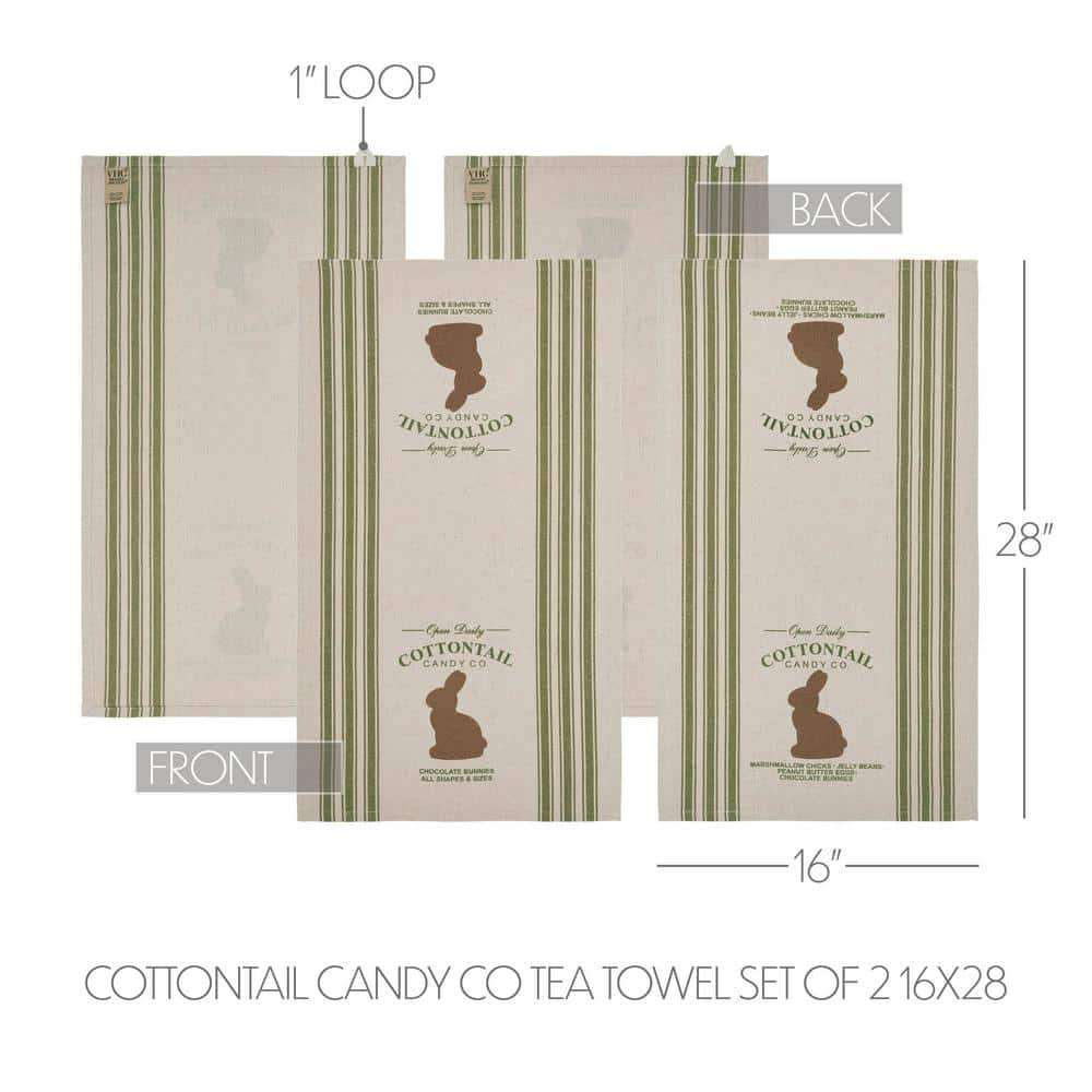 Bunny Hop Light Creme and Sage Green Cotton Tea Towel Set