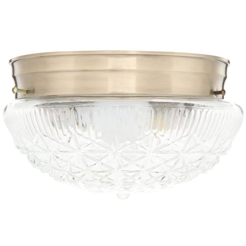 Antique Brass 9.5" Flush Mount Ceiling Fixture with Clear Faceted Glass