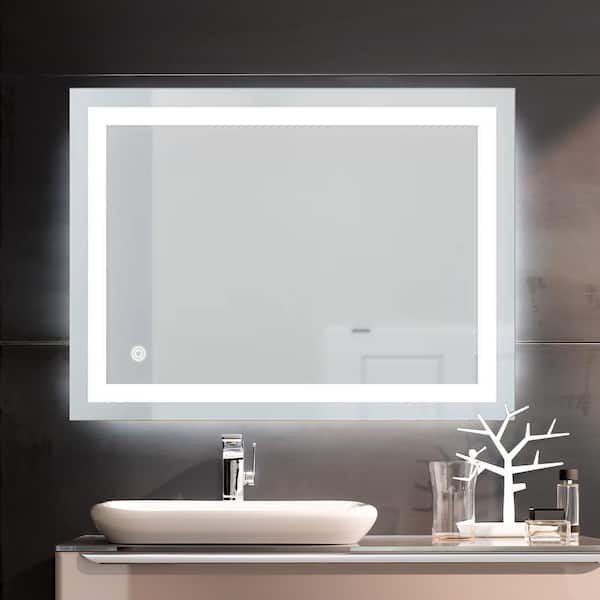 IDEAGLE 32 in. W x 24 in. H Rectangular Frameless Wall Bathroom Vanity Mirror with Light, Dimmable Touch Vertical and Horizontal