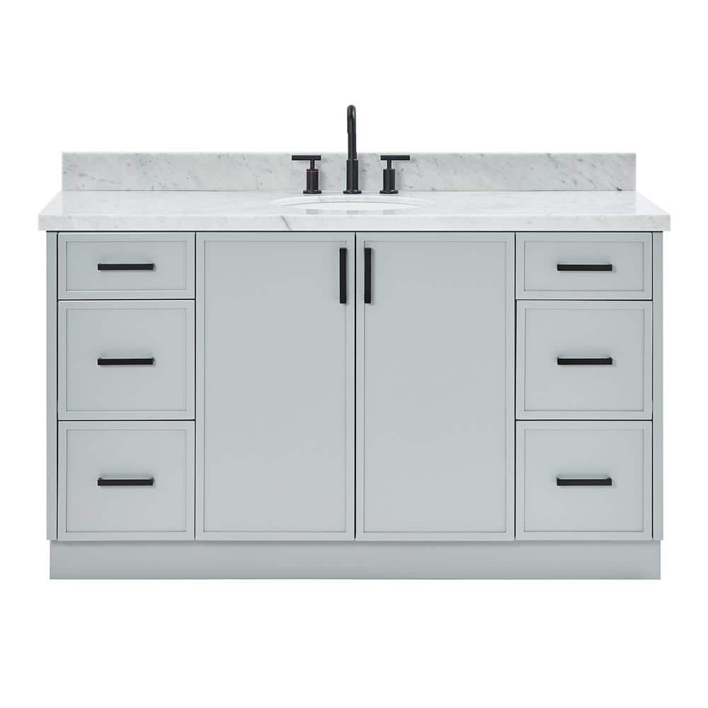 Gray Solid Wood Freestanding Single Sink Bathroom Vanity with Marble Top