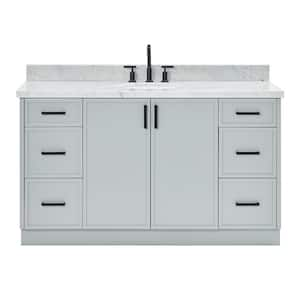 Kelly 61 in. W x 22 in. D x 36 in. H Freestanding Bath Vanity in Grey with Italian Carrara Marble Vanity Top