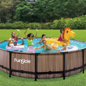 14 ft. Round 42 in. Deep Metal Frame Above Ground Pool, Natural Teak