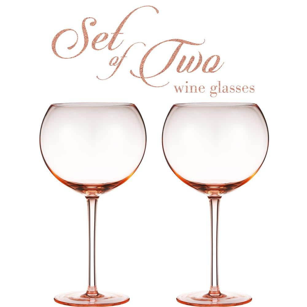 Berkware Luxurious and Elegant Sparkling Rose Pink Colored Wine Glass -  13.3oz (Set of 2)