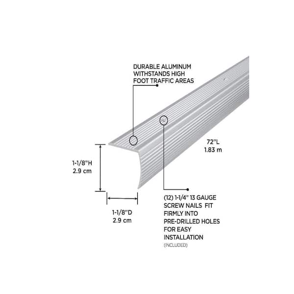 1-1/8"X1-1/8"X 72" SILVER ALUMINUM STAIR EDGING W/SCREW NAILS