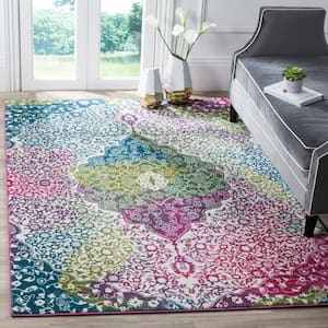 Watercolor Ivory/Fuchsia 5 ft. x 8 ft. Floral Medallion Area Rug