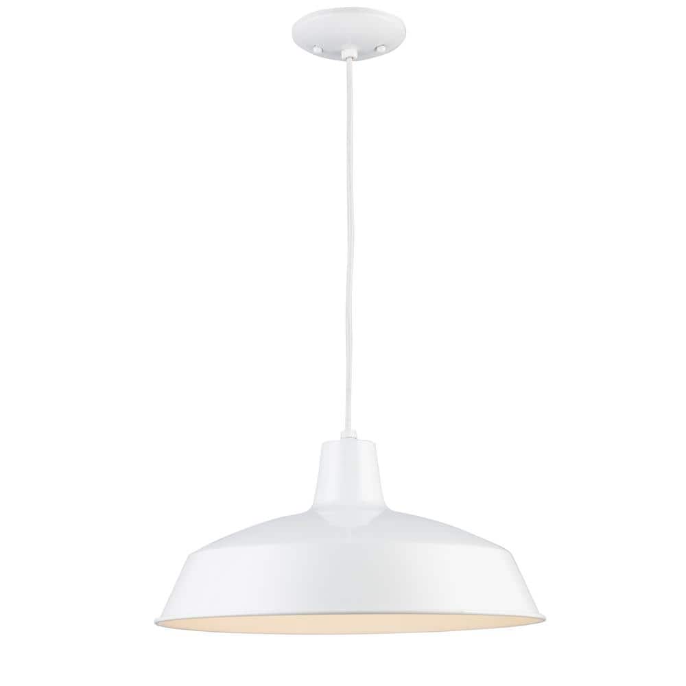 White Glass Bowl Farmhouse Pendant Light with LED Option