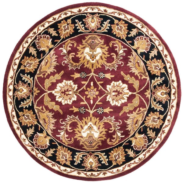 Classic 4 ft. x 4 ft. Round Burgundy/Black Floral Border Area Rug