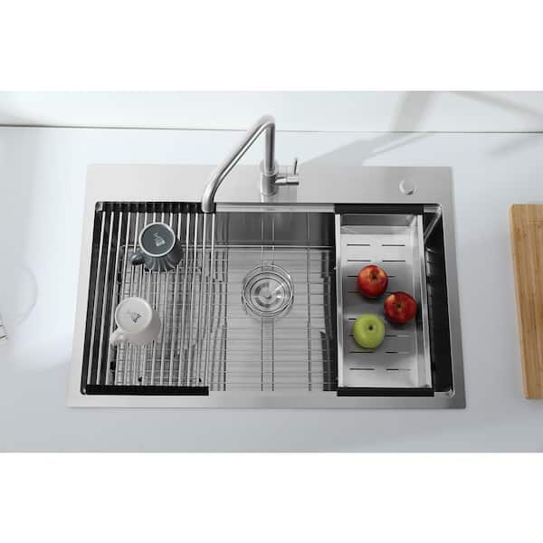 TMS 30 in. L x 22 in. W Drop-in/Undermount Single Bowl Stainless Steel Kitchen Sink with Cutting Board, Colander, Grid