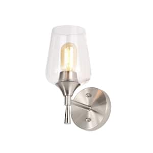 Arlo 5 in. 1-Light Brushed Nickel Indoor Wall Sconce with Clear Glass Shade