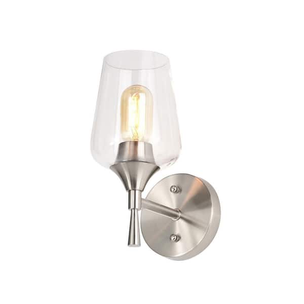 Edvivi Arlo 5 in. 1-Light Brushed Nickel Indoor Wall Sconce with Clear Glass Shade