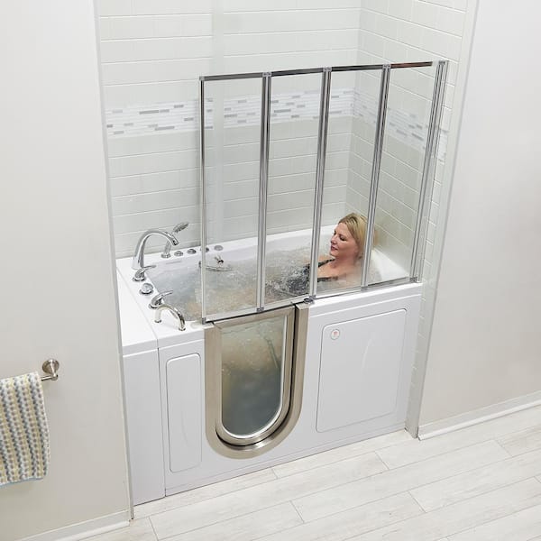Elite 52 in. Walk-In Whirlpool and Air Bath Bathtub in White with LH Door, Thermostatic Faucet, Dual Drain,Shower Screen