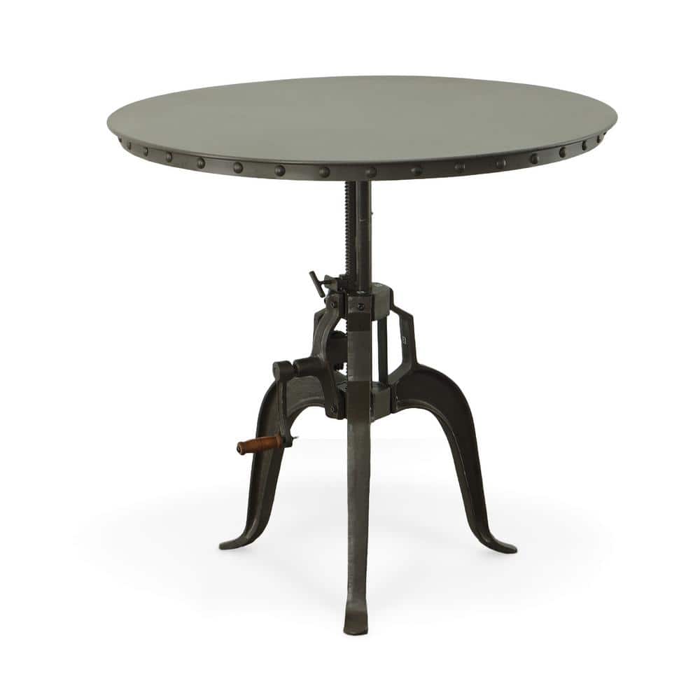 Riveted Reclaimed Wood 36" Round Industrial Crank Counter Table