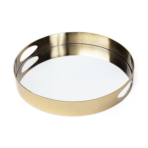 Gold Round Metal 15.25 in. Decorative Tray