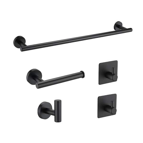 Aoibox 5-Pieces Matte Black Stainless Steel Bathroom Hardware Set Including Hand Towel Bar Toilet Paper Holder Robe Towel Hooks