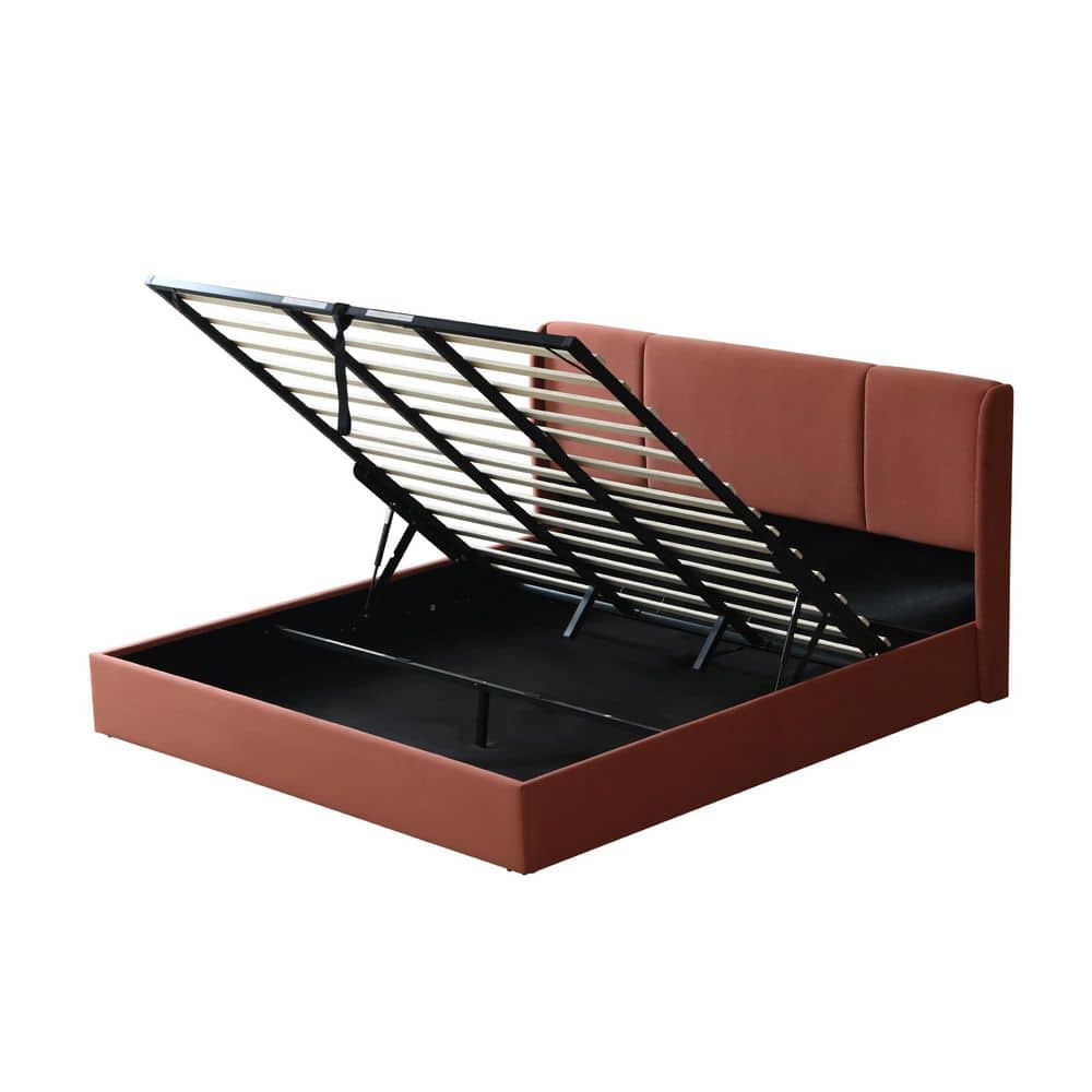 Terracotta Red Frame California King Upholstered Platform Bed with Lift-up Storage Supported by Metal and Wooden Slats price history on PriceWatchPro