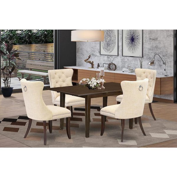 East West Furniture 5-Piece Mahogany Finish Solid Wood Top - Rectangular Dining Room Set with Butterfly Leaf - Seats 4